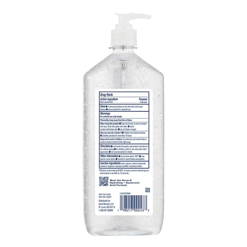 Germx Hydrating Hand Sanitizer, with Hyaluronic Acid, 1L Bulk Pack, No Rinse Formula, Sanitizing Liquid Gel for All Skin Types, Formulated without Parabens, Phthalates & Dyes - Image 2